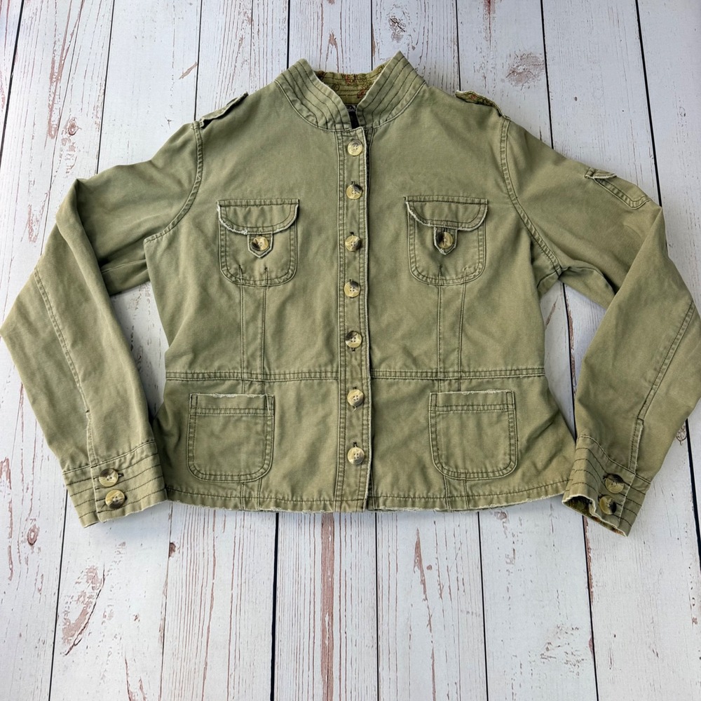 Jordache Olive Green Utility Jacket Paisley Trim Military Style 16AL200 XL